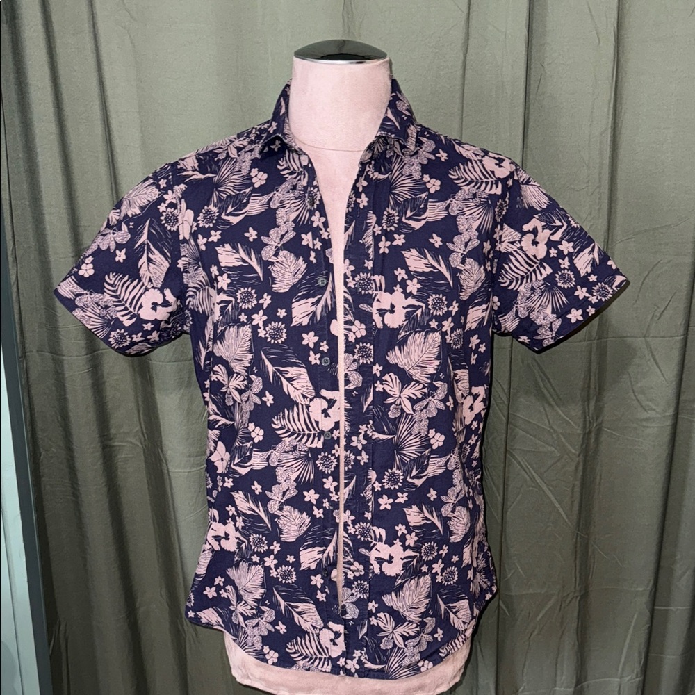 Floral Print Men's Shirt - Navy and Gray